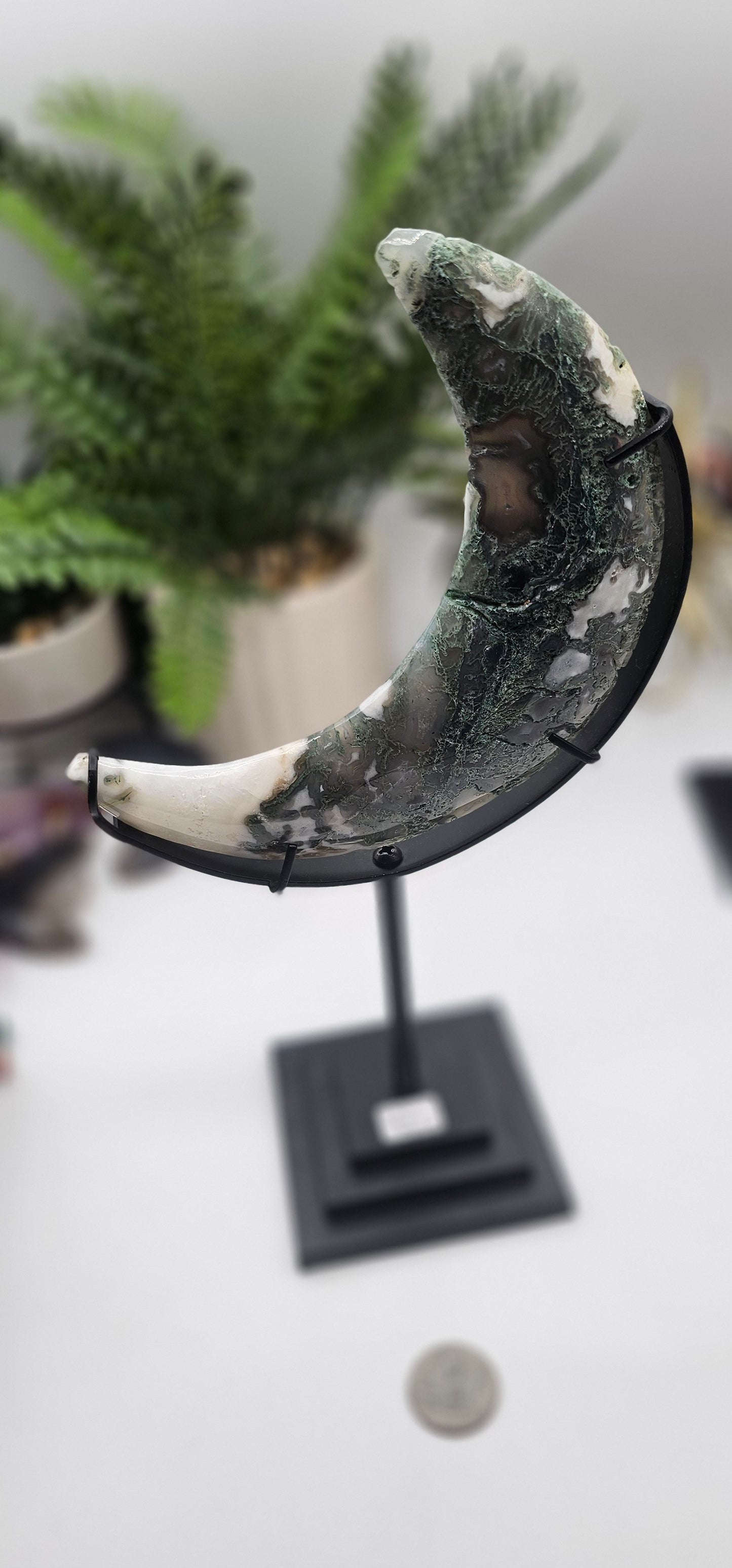 Moss Agate Moon with stand
