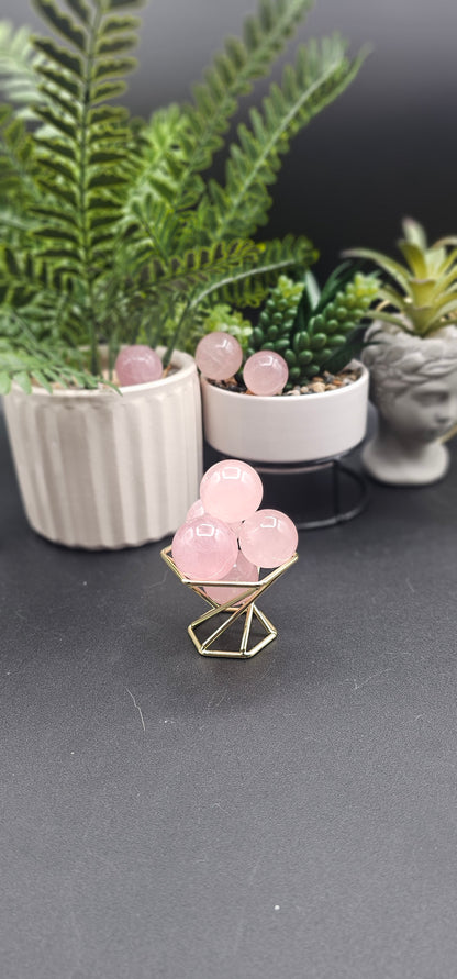 Small Six Star Flash Rose Quartz Spheres