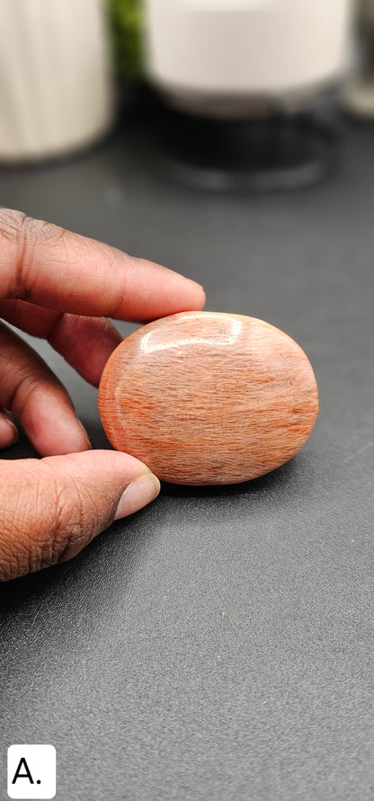 Peach Moonstone Palm Stone