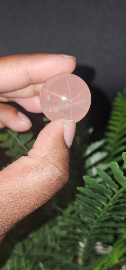 Small Six Star Flash Rose Quartz Spheres